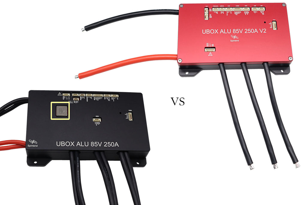What's the detail difference between Ubox alum 85V250A V1 and V2 controllers?