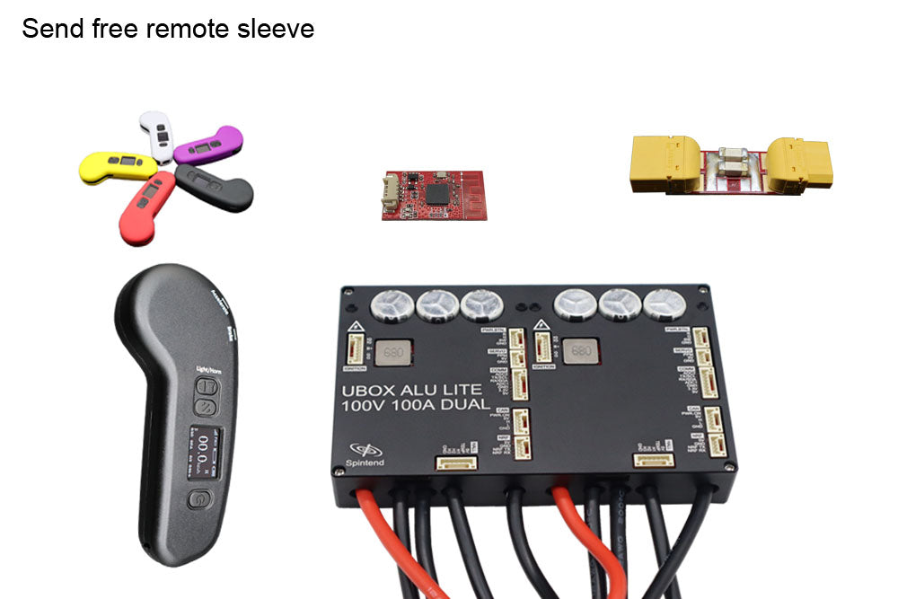 ESK8 Pack5: Dual ubox alum lite 100V 100Ax2 motor controller and uni1 v2 remote